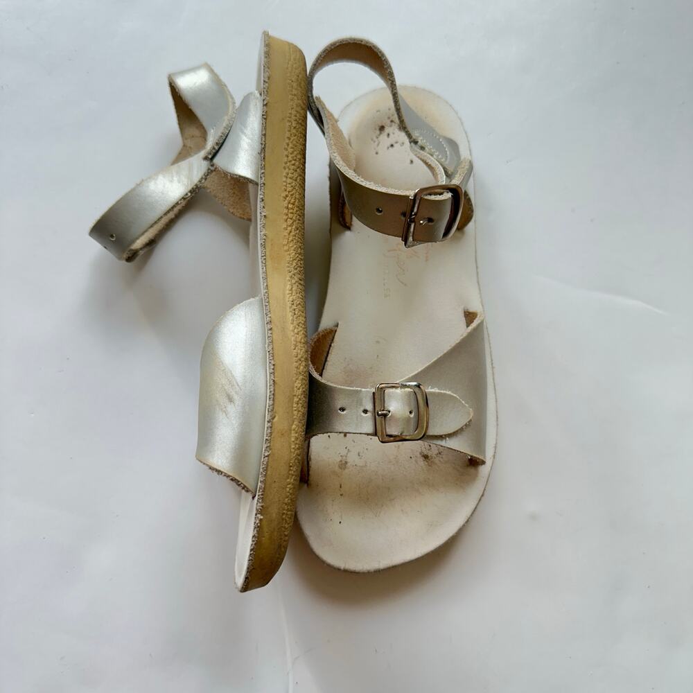 Saltwater Surfer White Leather Sandals - Girls Size 12 - Picture 5 of 7
